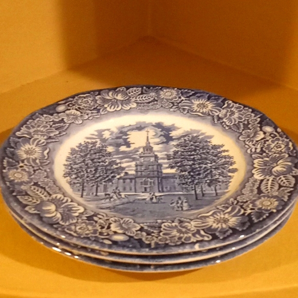 VTG- Staffordshire Liberty Blue Independence Hall Bundle 3-10" Dinner Plates. - Picture 9 of 12